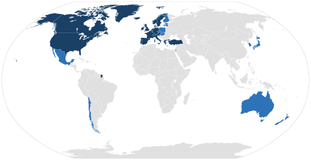 A map of OECD countries described in the preceding paragraph. A map of OECD countries described in the preceding paragraph.